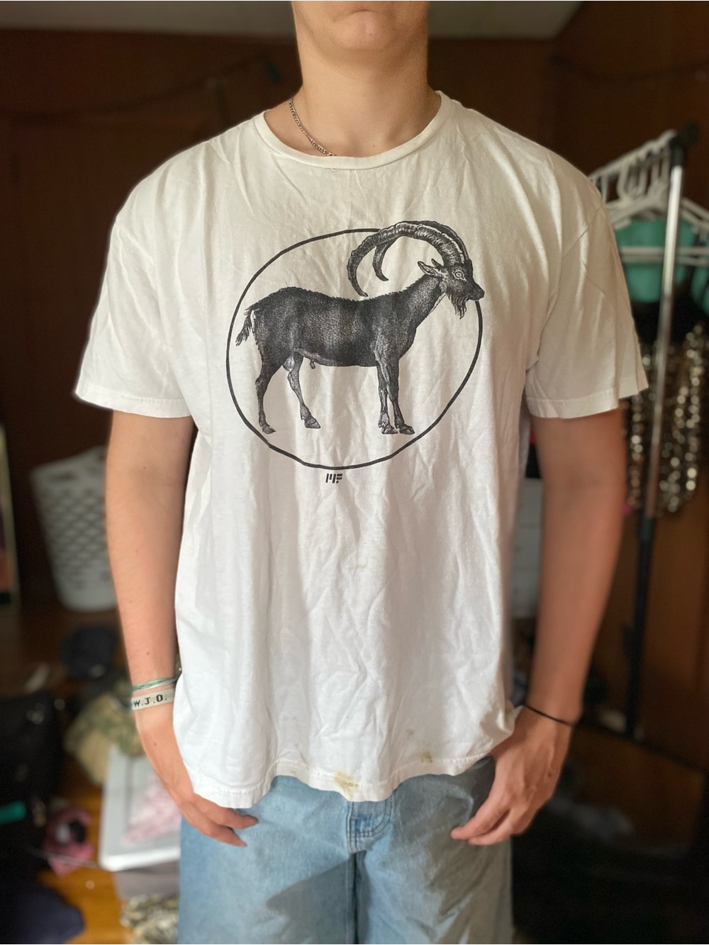 White Graphic Goat Print Men's T-Shirt